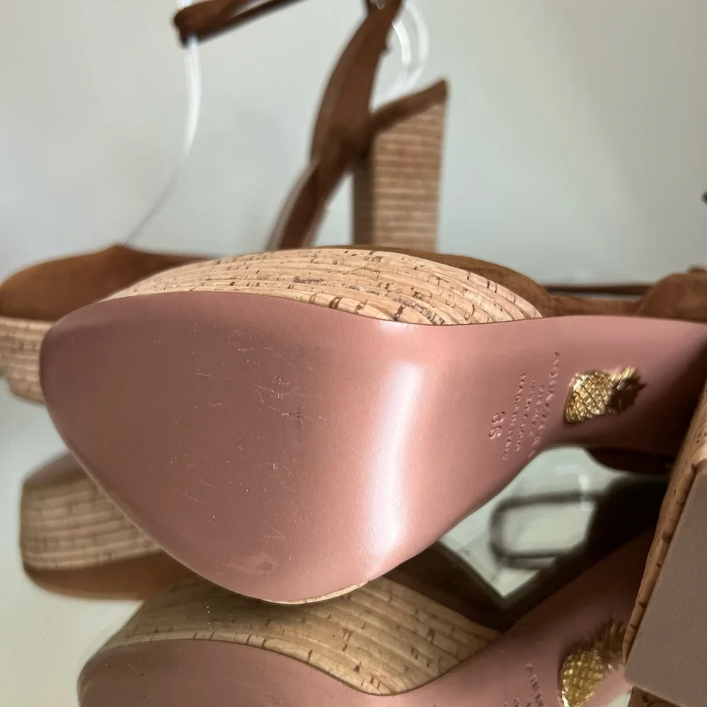 New AQUAZZURA Penelope Plateau 140 Suede Platform Pumps $795 36